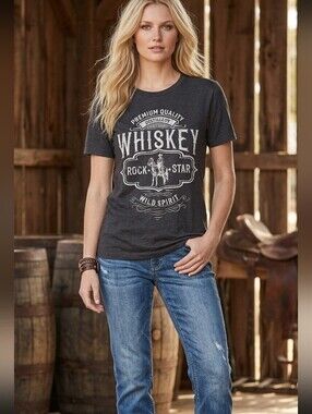 Whiskey Rock Star Faded Black T-shirt